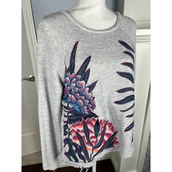 Mara Hoffman Active Embroidered Oversize Raw Hem Pullover Sweatshirt Size Medium - Picture 4 of 10